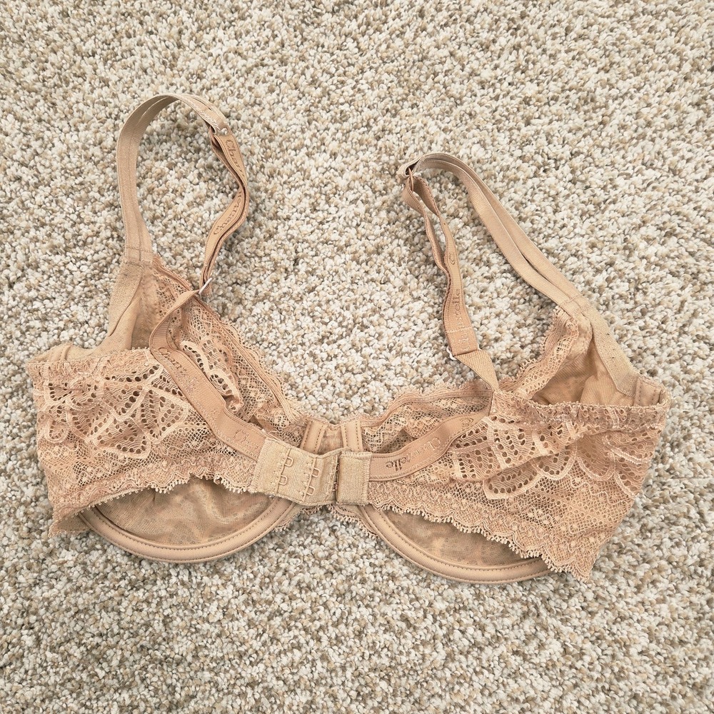 Chantelle Rive Gauche Lace Bra 32DD Full Coverage Nude Beige Underwire Unlined - Picture 2 of 4